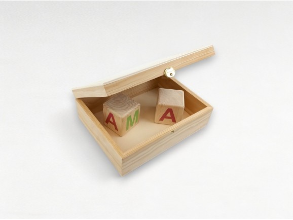 Caja de madera pino 26,5x20,5x9 cm. c/bisagra y broche Ref.P00CL2