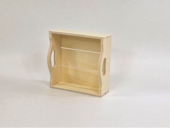 Caja Cesta de madera cuadrada c/asas 16,5x16,5x6,5 cm. Ref.AW8581