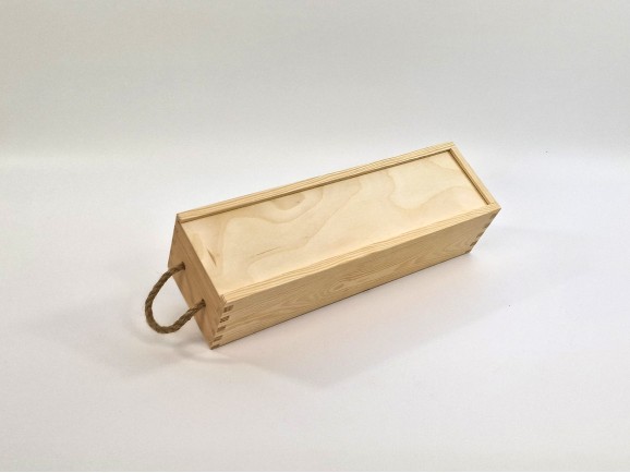 Pine wood box 1 Bottle of cava with sliding lid Ref.DRSW231