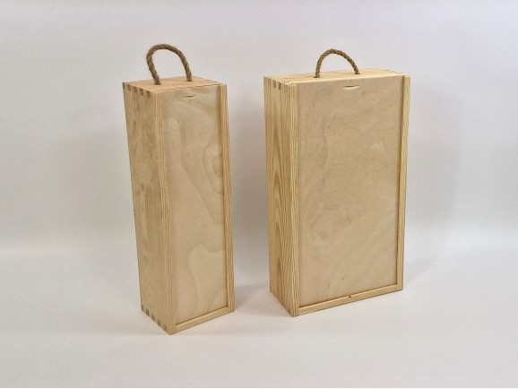 Pine wood box 1 Bottle of cava with sliding lid Ref.DRSW231