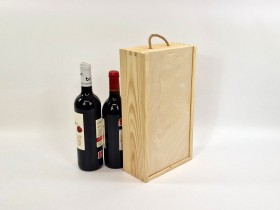 Pine wood box 2 Bottles of cava with sliding lid Ref.DRSW232