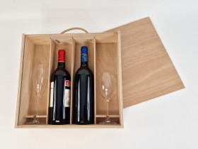 Wooden box for 2 bottles + 2 glasses with sliding lid Ref.PC4G2