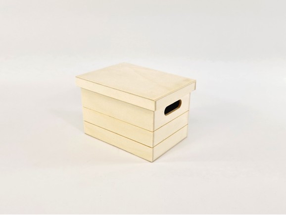 Caja de madera rayada 21,5x15,5x14,5 cm. c/asas y tapa Ref.AW24931