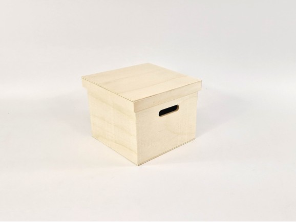 Caja de madera Cuadrada 20x20x16 cm. c/asas y tapa Ref.AW24911