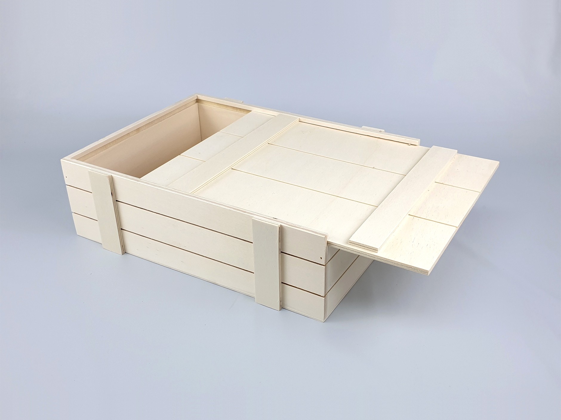 Caja de madera tipo Embalaje 35x27x10 cm. c/tapa correderaRef.P1454C10RT